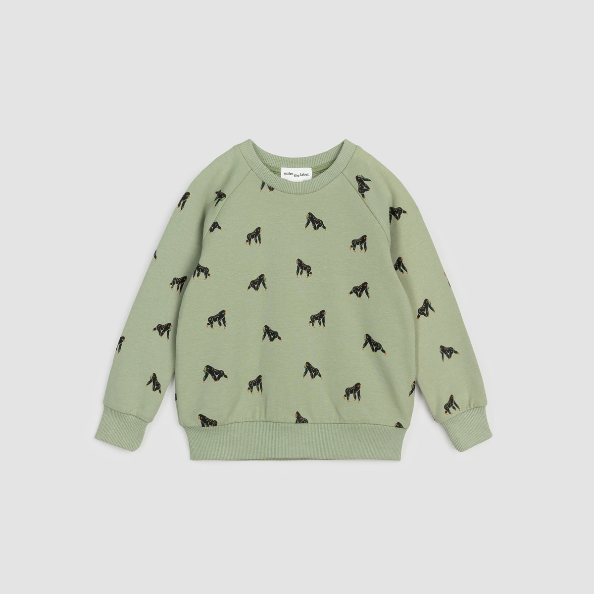 MILES THE LABEL: GORILLA PRINT ON TEA GREEN SWEATSHIRT