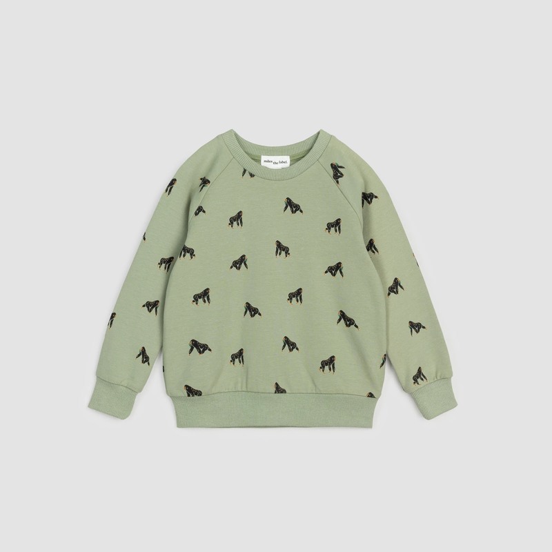 MILES THE LABEL: GORILLA PRINT ON TEA GREEN SWEATSHIRT