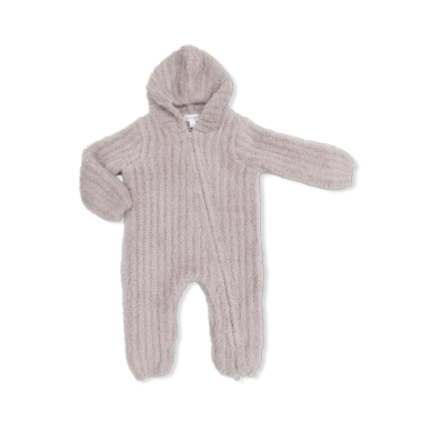 ANGEL DEAR: CHENILLE - STONE HOODED ROMPER WITH STRIPED TEXTURE
