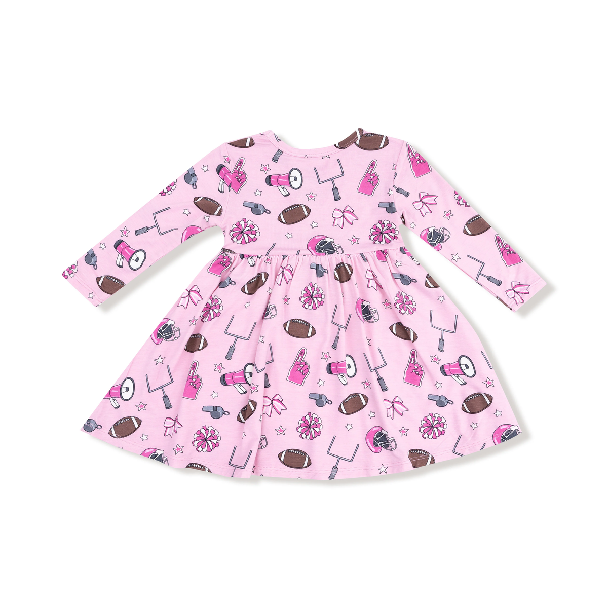 ANGEL DEAR: TWIRLY LONG SLEEVE DRESS - GAME DAY PINK