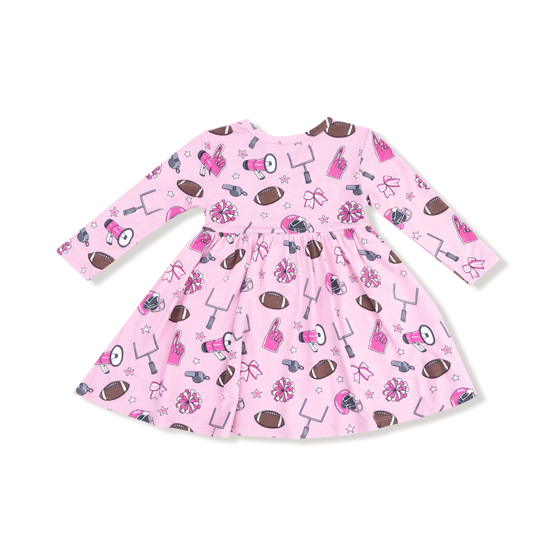 ANGEL DEAR: TWIRLY LONG SLEEVE DRESS - GAME DAY PINK