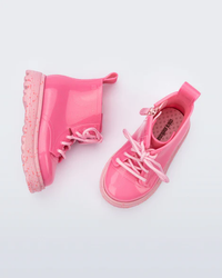 MINI MELISSA: COTURNO COMBAT BOOTS - PINK/GLITTER PINK