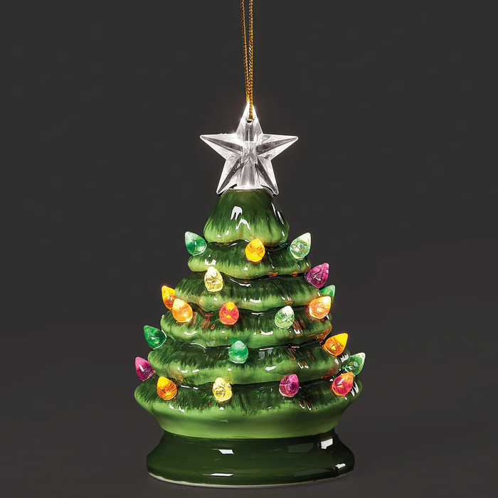 LIGHTED GREEN VINTAGE TREE ORNAMENT