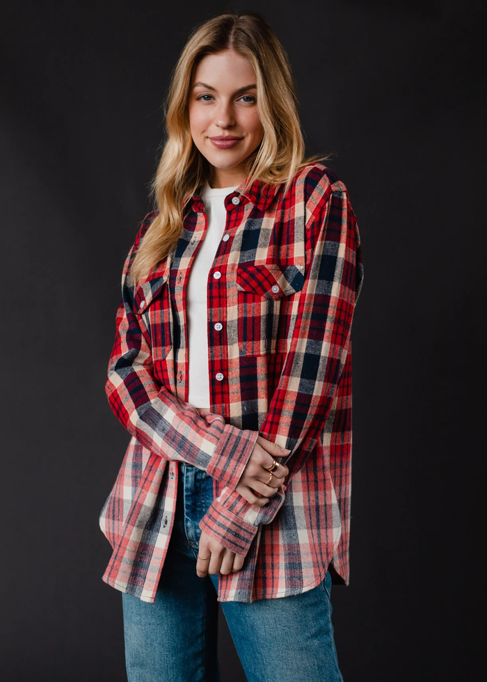 PANACHE APPAREL: NAVY, RED, & CREAM PLAID FLANNEL