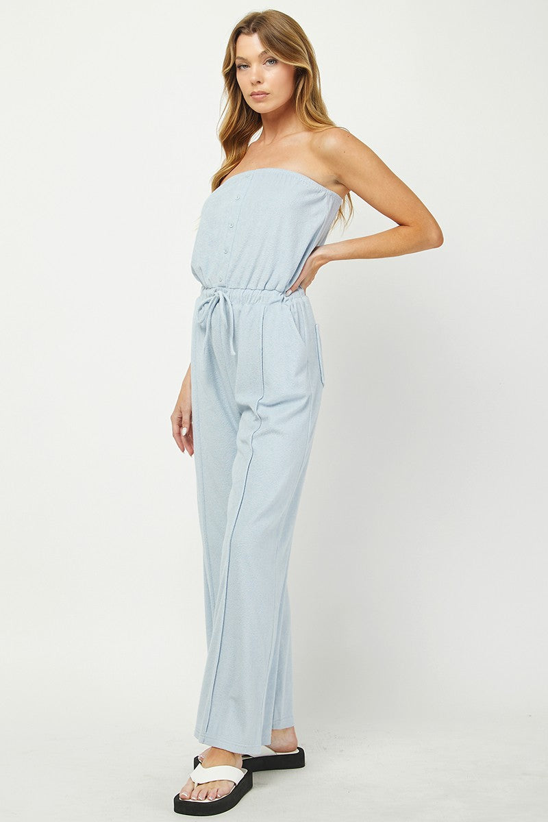 *PREORDER* NEEDII: SLEEVELESS TERRY CLOTH JUMPSUIT - LIGHT BLUE