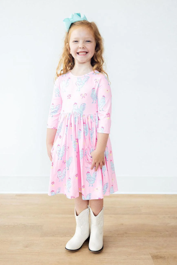 MILA & ROSE: LITTLE MISS CHICKIE 3/4 SLEEVE POCKET TWIRL DRESS