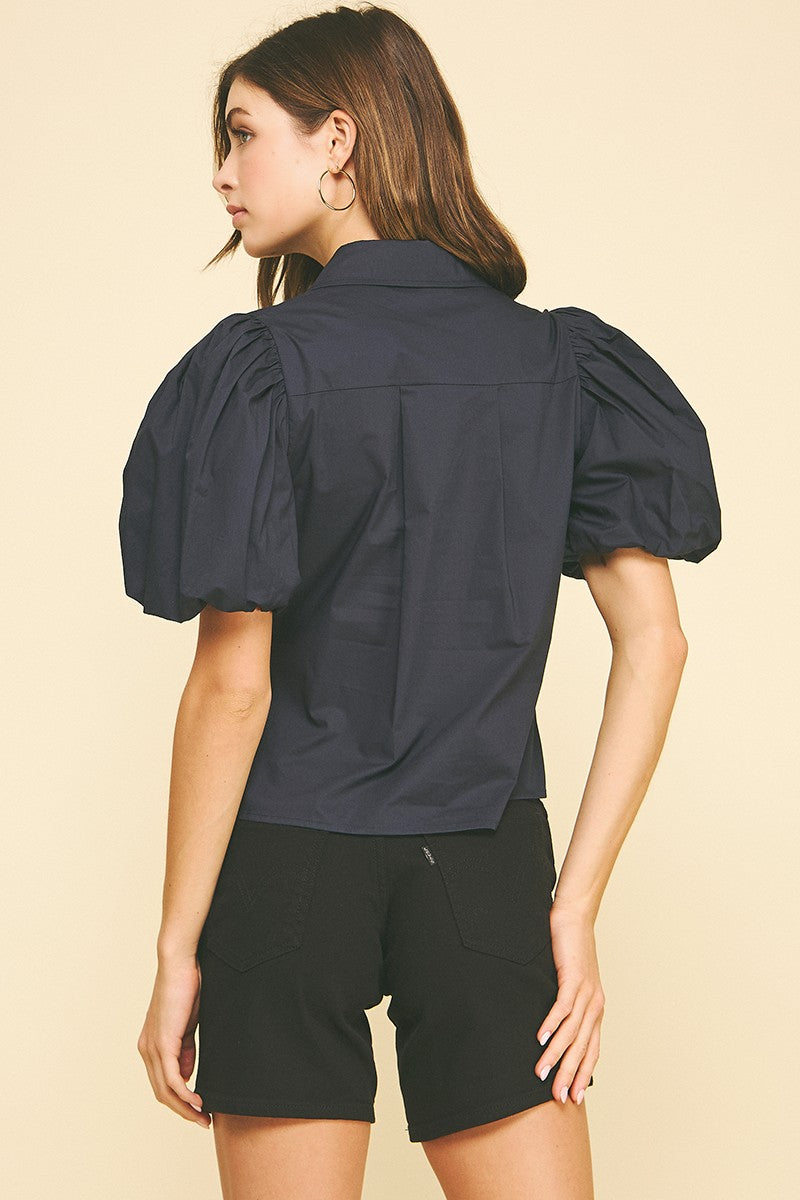 PINCH: BUBBLE SLEEVE BLOUSE TOP - BLACK