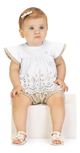 MILON: TOP & BLOOMER SET - ALMOND & WHITE