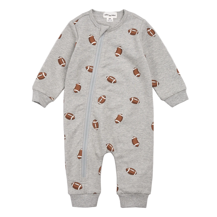 MILES THE LABEL: FOOTBALL PRINT ON GREY MIX PLAYSUIT