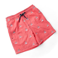 SHADE CRITTERS: SHARK BITE BOYS 4 WAY STRETCH WATER APPEARING EMBROIDERED SWIM TRUNKS