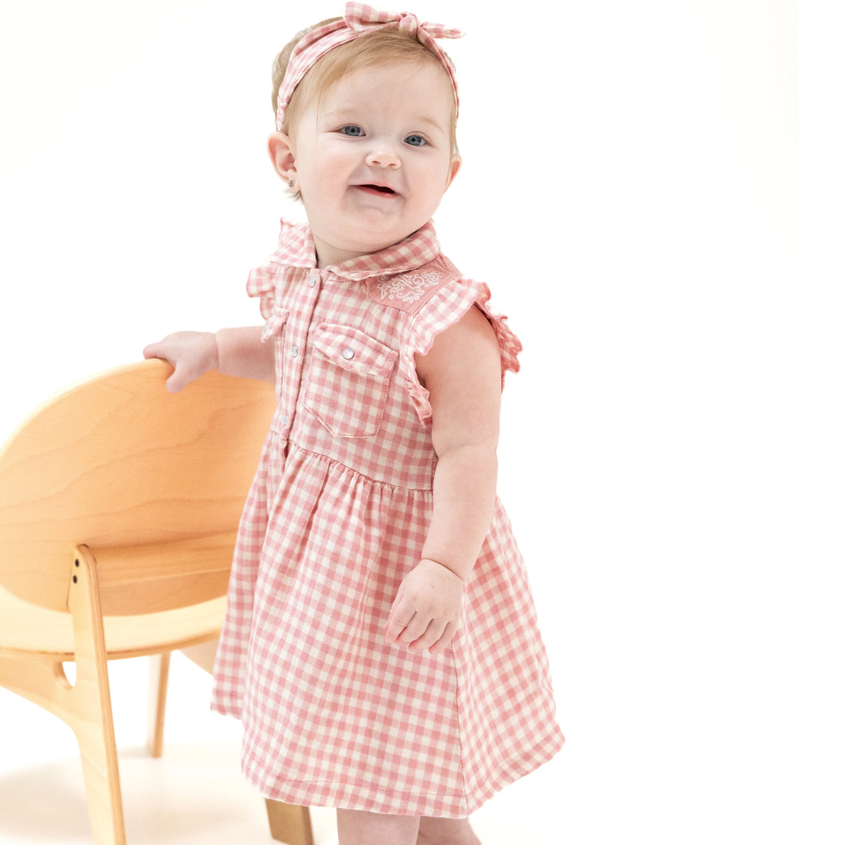 ANGEL DEAR: WESTERN PEARL SNAP DRESS AND BLOOMER - ROSE PINK PLAID