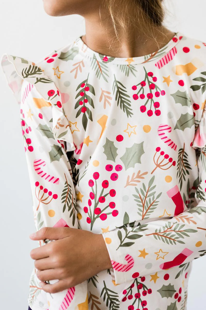 MILA & ROSE: HOLLY JOLLY CHRISTMAS LONG SLEEVE RUFFLE TEE