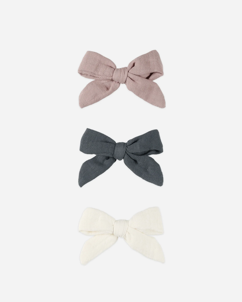 QUINCY MAE: BOW CLIP, SET OF 3 || INDIGO, MAUVE, IVORY