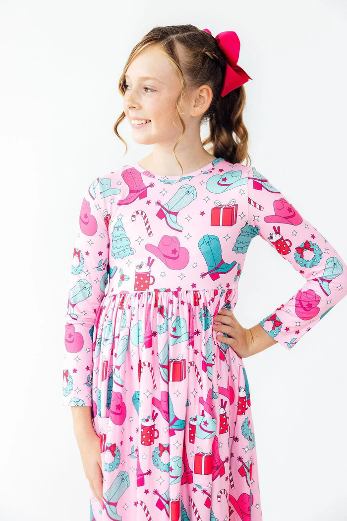 MILA & ROSE: CHRISTMAS COWGIRL LONG SLEEVE POCKET TWIRL DRESS