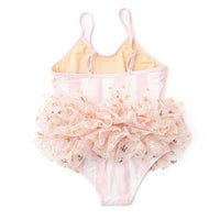 SHADE CRITTERS: BOW STRIPE SKIRTED ONE PIECE SWIMSUIT - BLUSH