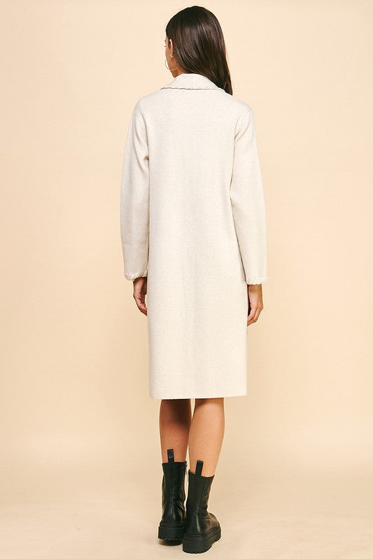 PINCH: EDGE DETAIL OPEN KNIT CARDIGAN - EGGSHELL