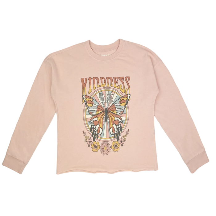 TINY WHALES: KIND VIBES OVERSIZED LONG SLEEVE TEE - FADED PINK