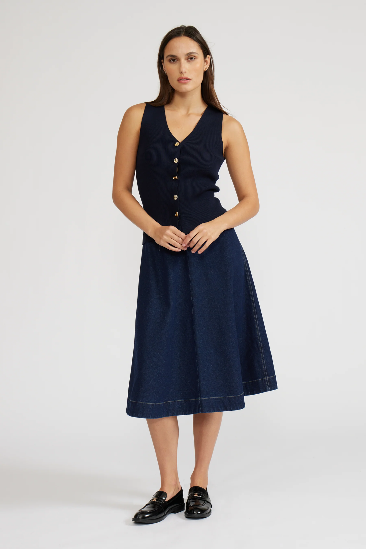 LUCY PARIS: NULA DENIM SKIRT - DARK BLUE