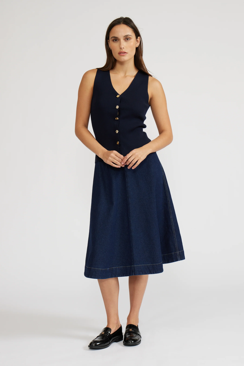 LUCY PARIS: NULA DENIM SKIRT - DARK BLUE