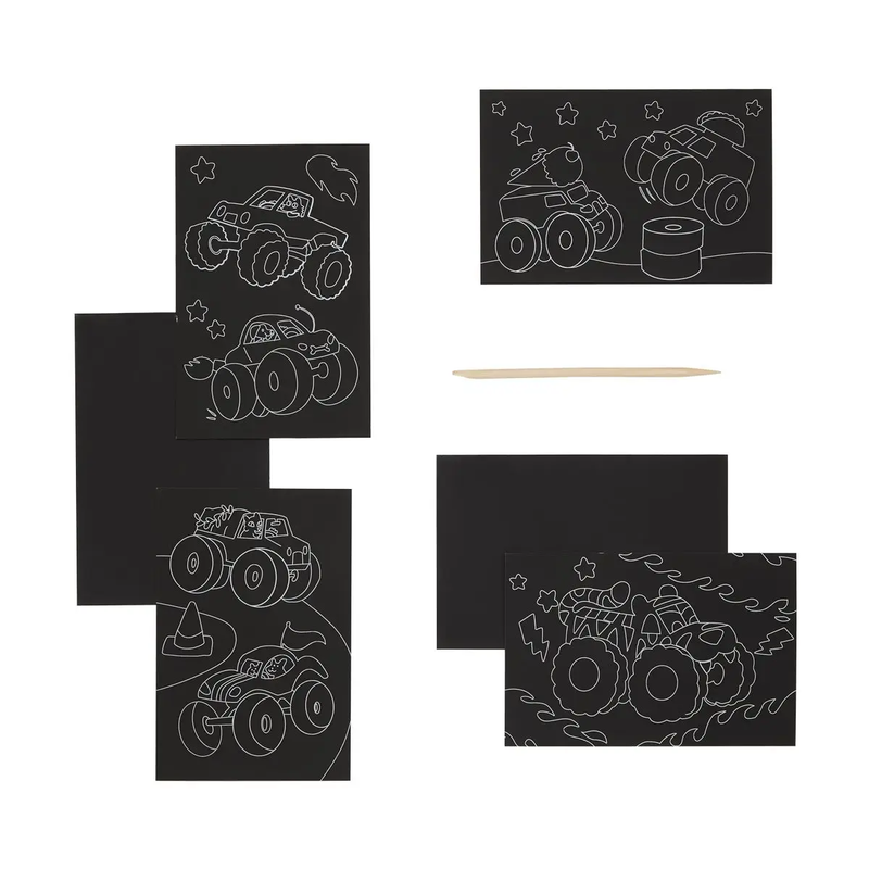 OOLY: MINI SCRATCH & SCRIBBLE ART KIT - MONSTER TRUCKS