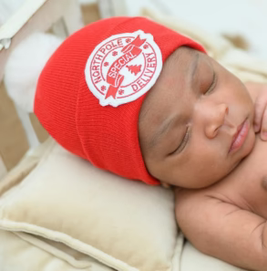 ILYBEAN: NORTH POLE SPECIAL DELIVERY CHRISTMAS SANTA HAT - RED NEWBORN HOSPITAL HAT WITH POM POM