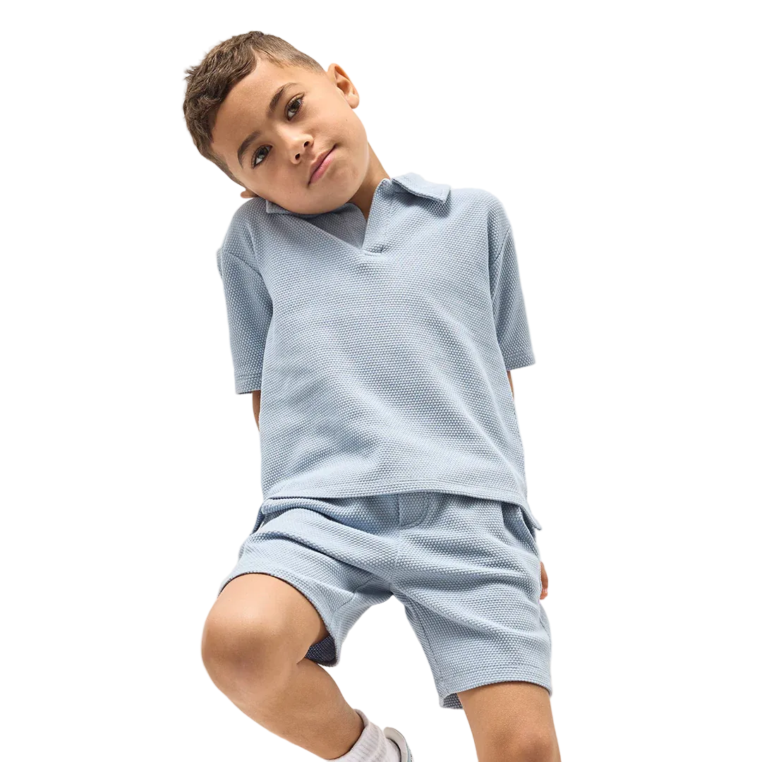MILES THE LABEL: KNIT POLO TOP & SHORT SET - POWDERED BLUE