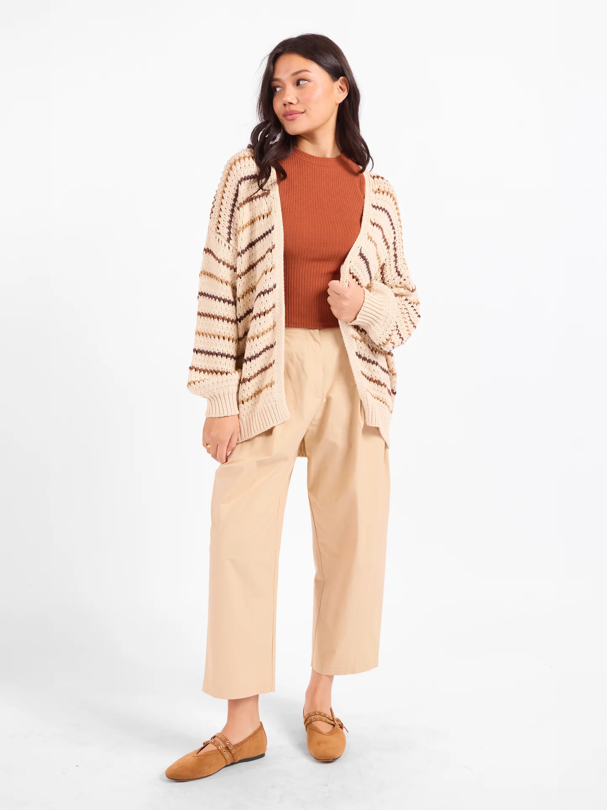 SADIE & SAGE: LOST RANGE STRIPE CARDIGAN - IVORY MULTI