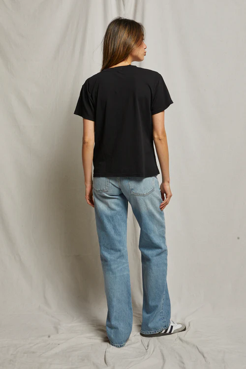 PERFECT WHITE TEE: HENDRIX COTTON BOXY V NECK TEE - BLACK