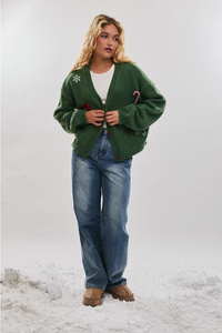 LE LIS: CHRISTMAS KNIT CARDIGAN SWEATER - GREEN