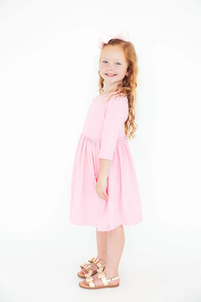 MILA & ROSE: BUBBLEGUM PINK 3/4 SLEEVE POCKET TWIRL DRESS