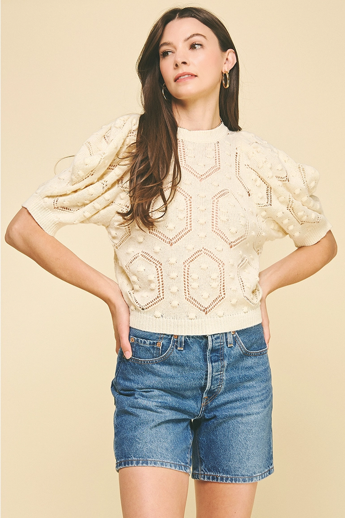 PINCH: PUFFED SLEEVE EMBROIDERED SWEATER - IVORY