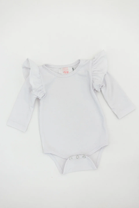 MILA & ROSE: WHITE LONG SLEEVE FLUTTER BODYSUIT - WHITE