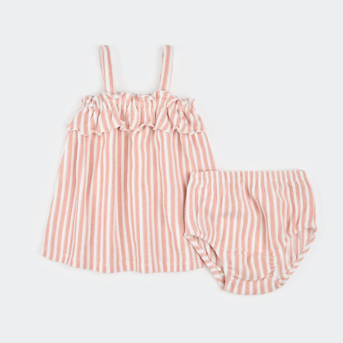 PETIT LEM: KNIT DRESS + BLOOMER SET - LIGHT PINK/WHITE STRIPE