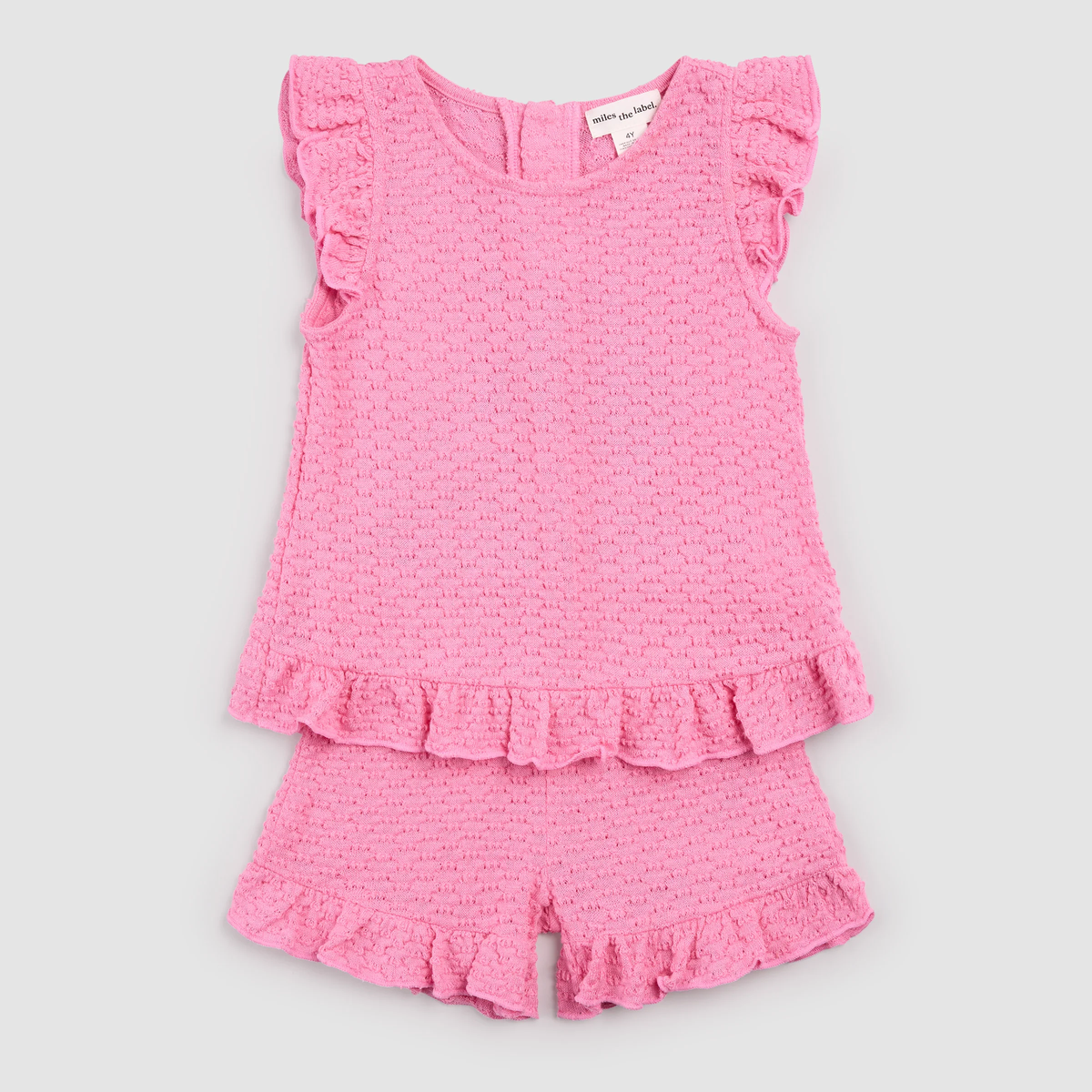 MILES THE LABEL: MAGENTA RUFFLED SLEEVELESS TOP AND BOTTOM SET - PINK