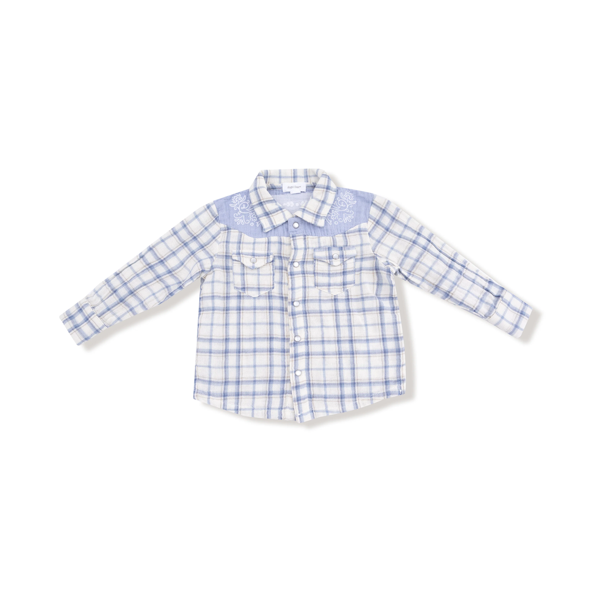 ANGEL DEAR: LONG SLEEVE WESTERN PEARL SNAP SHIRT - BLUE PLAID