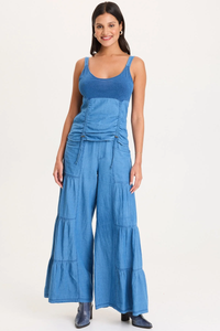 XCVI: DUGAN MOCK-DENIM SIDE TIERED WIDE LEG PANT - ETIOLATE WASH