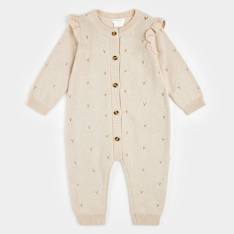 PETIT LEM: CRÈME POINTELLE KNIT PLAYSUIT