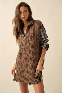 PROMESA: TWIST OF FATE CABLE KNIT OVERSIZE SWEATER VEST - CHOCOLATE