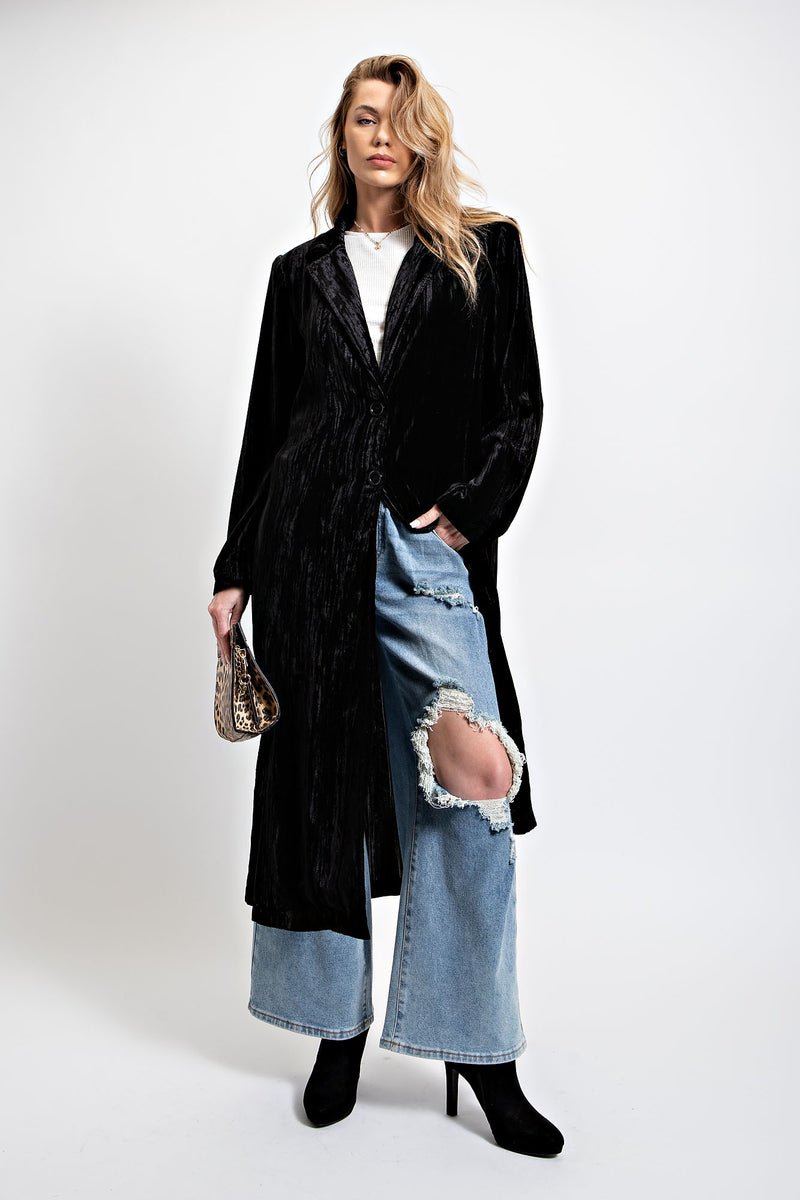 ICE VELVET MAXI COAT - BLACK