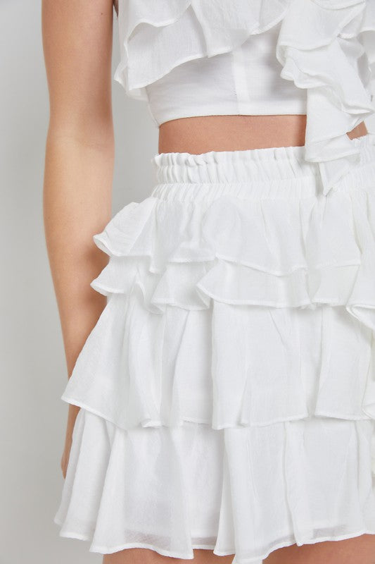 ELASTIC WAIST RUFFLE TIERED SKORT