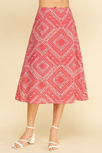 PINCH: BANDANA PRINT A-LINE MIDI SKIRT - RED