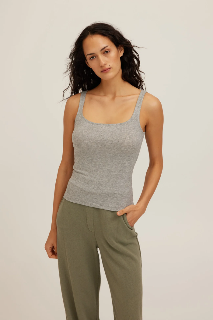 PROJECT SOCIAL T: OLSEN SCOOP NECK RIB TANK - HEATHER GREY