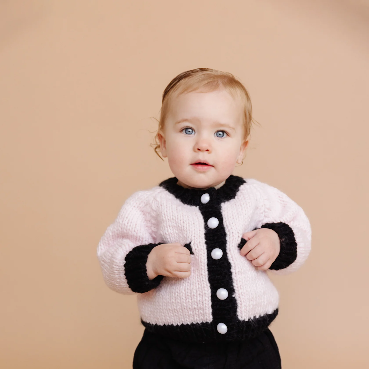 THE BLUEBERRY HILL: COCO CARDIGAN - BABY PINK/BLACK