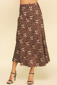PINCH: LEOPARD SILKY BLOCK DETAILED MIDI SKIRTS