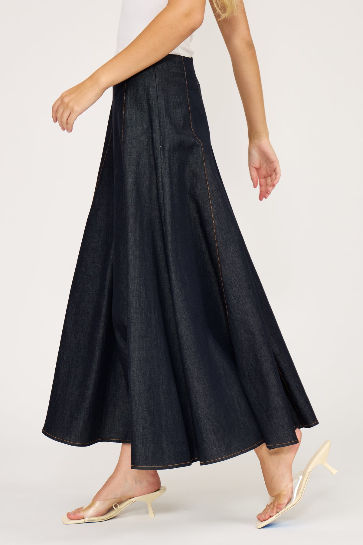 LUCY PARIS: NOVA CIRCLE SKIRT - DARK WASH DENIM
