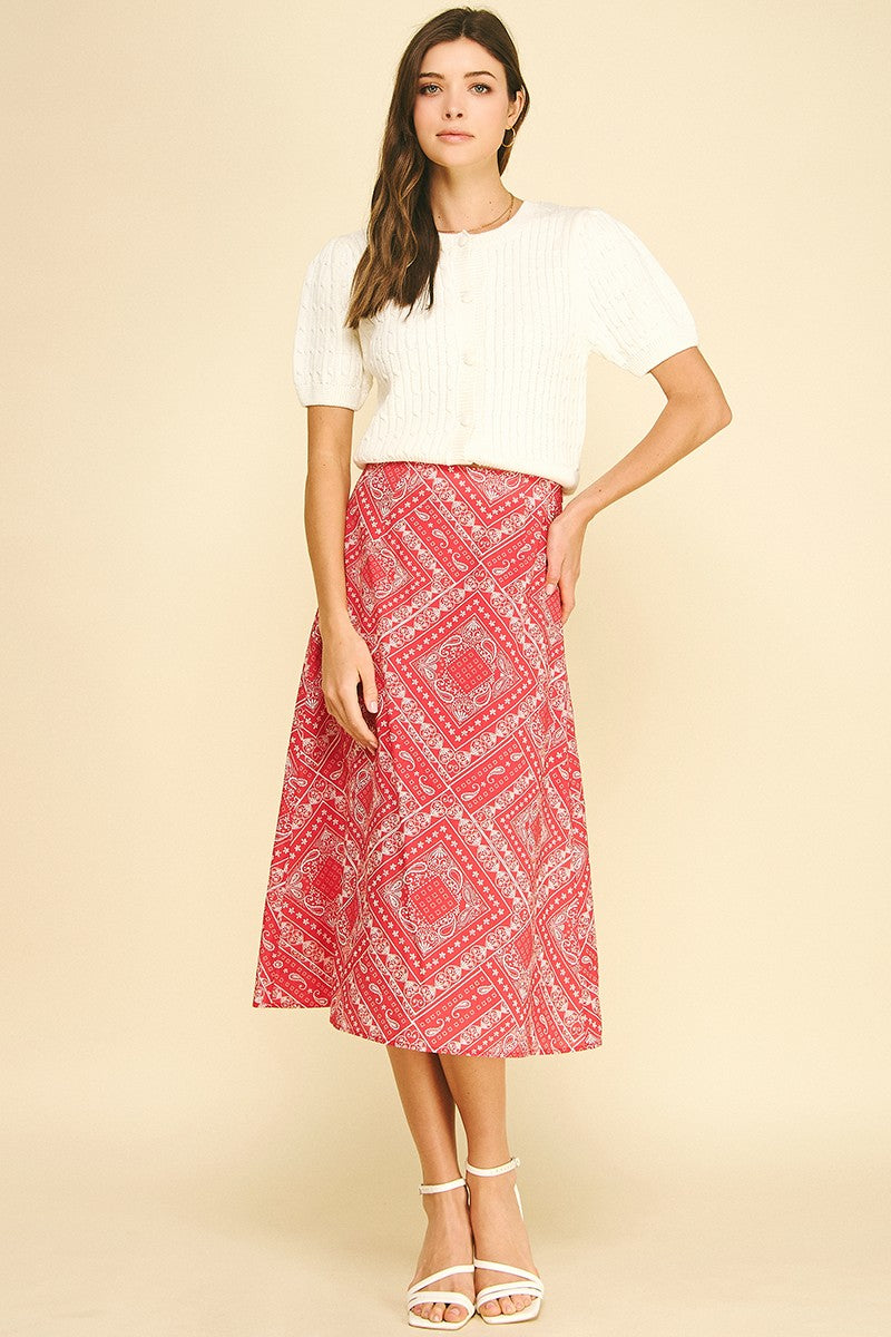 PINCH: BANDANA PRINT A-LINE MIDI SKIRT - RED