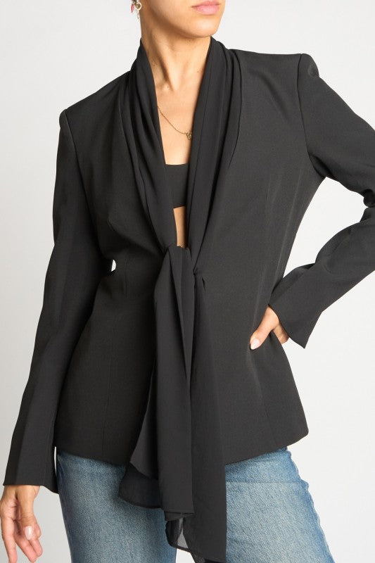SCARF TIE FRONT BLAZER - BLACK