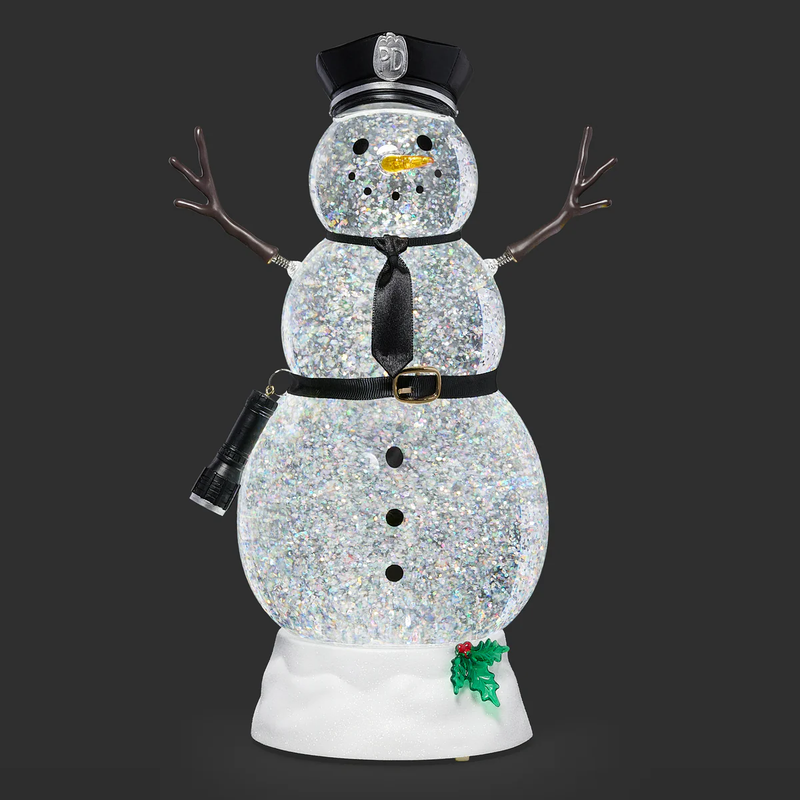 CONFETTI LITES LIGHTED SWIRL POLICE SNOWMAN WITH HAT & FLASHLIGHT