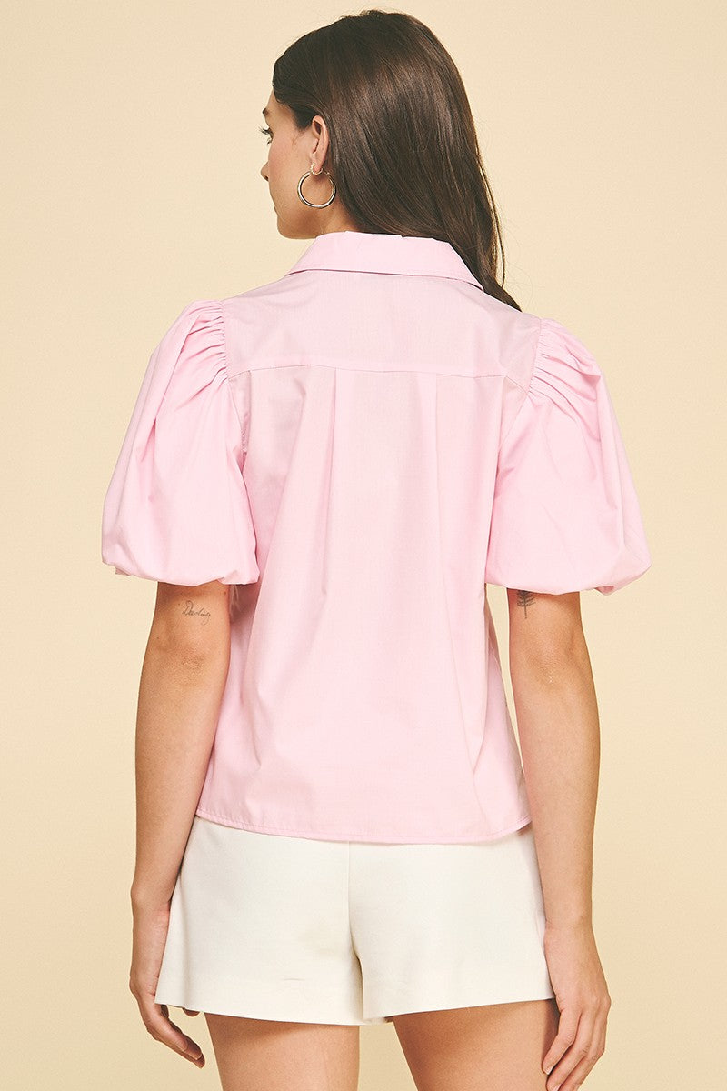 PINCH: BUBBLE SLEEVE BLOUSE TOP - BABY PINK