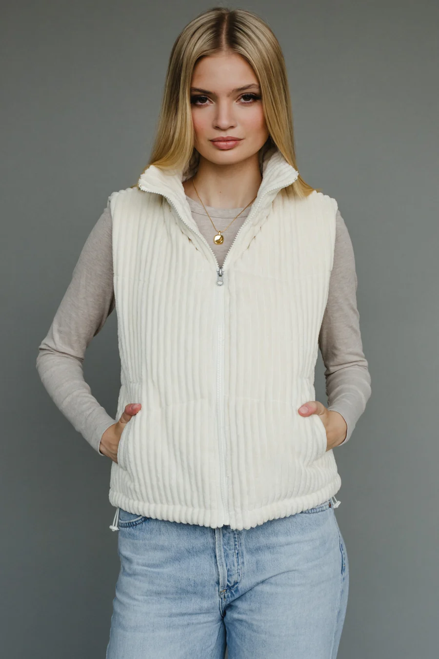 PANACHE: TAYSHA CORDUROY VEST - CREAM